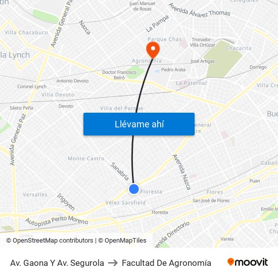 Av. Gaona Y Av. Segurola to Facultad De Agronomía map