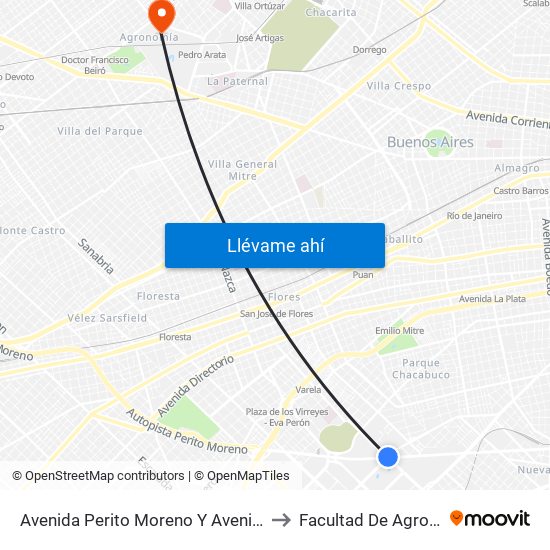 Avenida Perito Moreno Y Avenida Varela to Facultad De Agronomía map