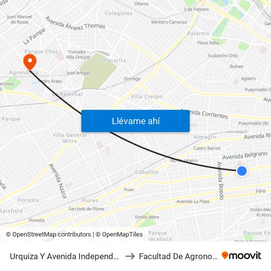 Urquiza Y Avenida Independencia to Facultad De Agronomía map