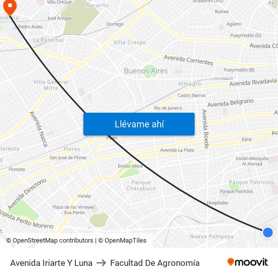 Avenida Iriarte Y Luna to Facultad De Agronomía map