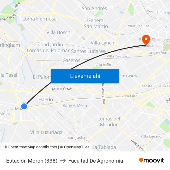 Estación Morón (338) to Facultad De Agronomía map