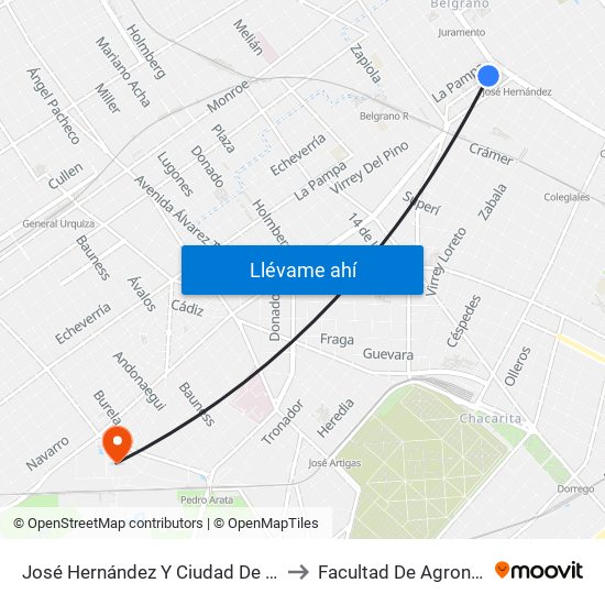 José Hernández Y Ciudad De La Paz to Facultad De Agronomía map
