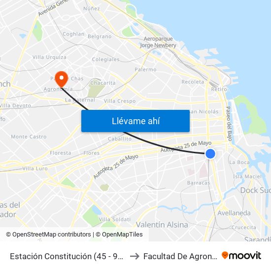 Estación Constitución (45 - 96 - 154) to Facultad De Agronomía map