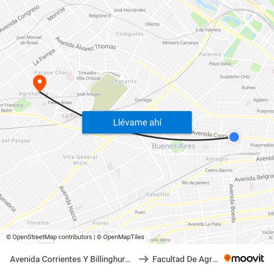 Avenida Corrientes Y Billinghurst (24 - 168) to Facultad De Agronomía map