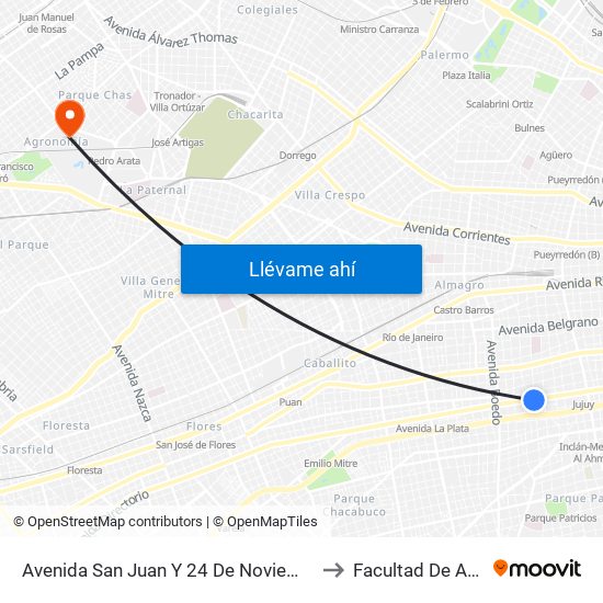 Avenida San Juan Y 24 De Noviembre (53 - 88 - 126) to Facultad De Agronomía map