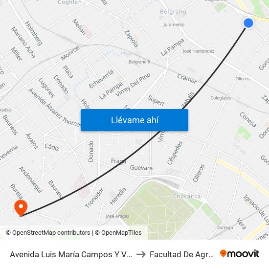 Avenida Luis María Campos Y Virrey Loreto to Facultad De Agronomía map