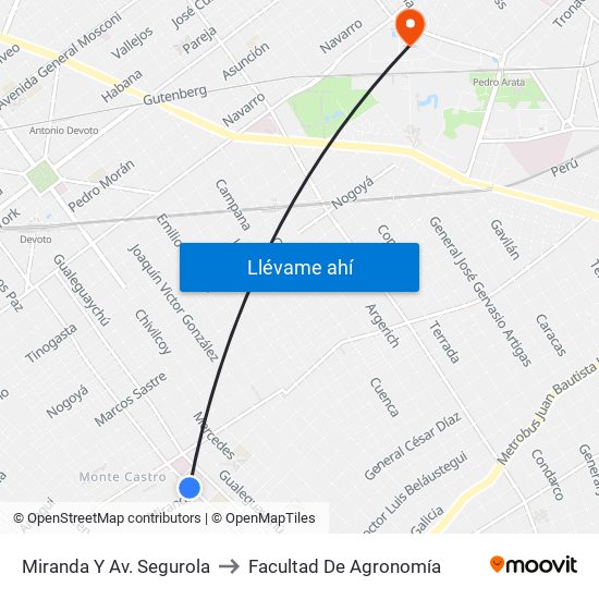 Miranda Y Av. Segurola to Facultad De Agronomía map