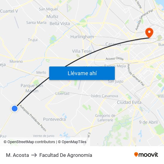 M. Acosta to Facultad De Agronomía map