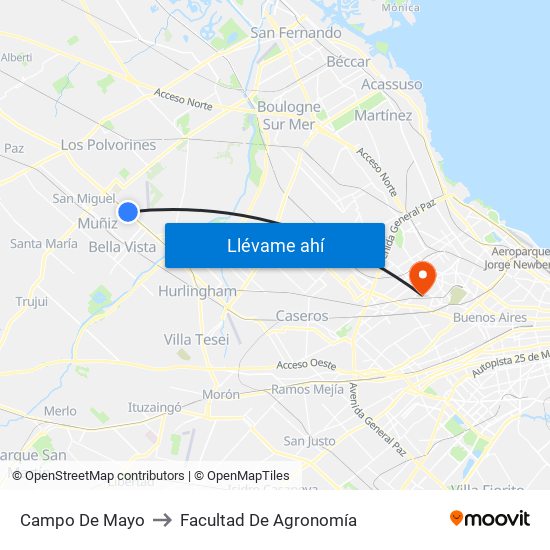 Campo De Mayo to Facultad De Agronomía map