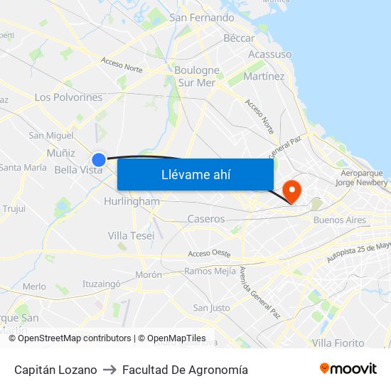 Capitán Lozano to Facultad De Agronomía map