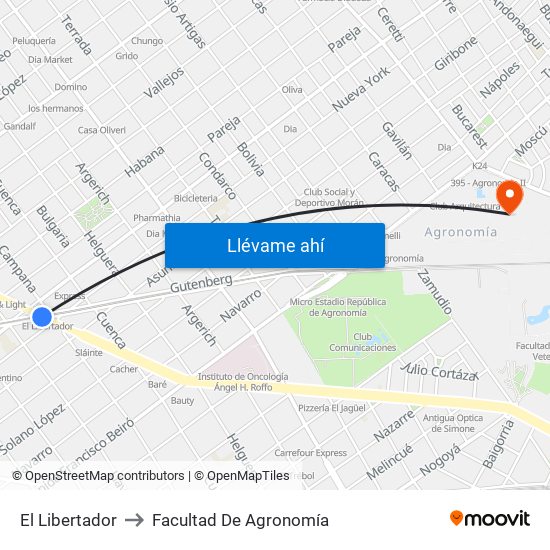 El Libertador to Facultad De Agronomía map