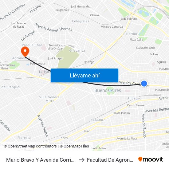 Mario Bravo Y Avenida Corrientes to Facultad De Agronomía map