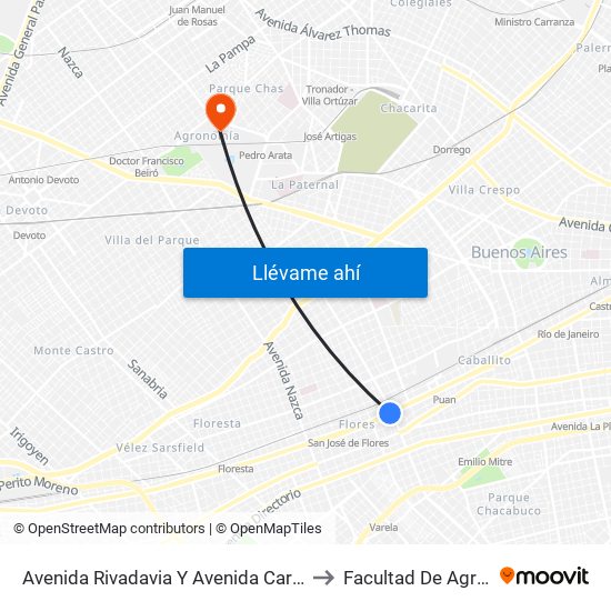 Avenida Rivadavia Y Avenida Carabobo (145) to Facultad De Agronomía map
