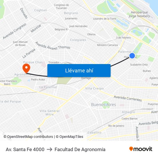 Av. Santa Fe 4000 to Facultad De Agronomía map