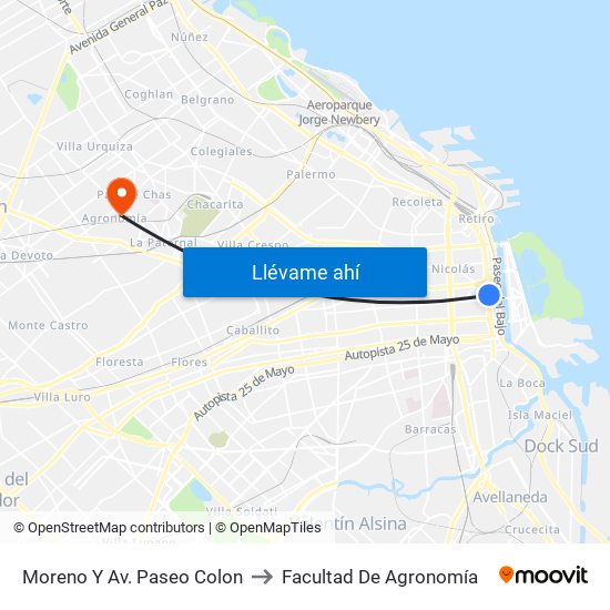 Moreno Y Av. Paseo Colon to Facultad De Agronomía map