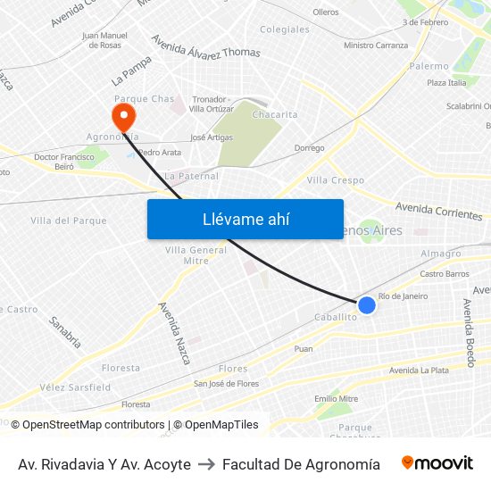 Av. Rivadavia Y Av. Acoyte to Facultad De Agronomía map