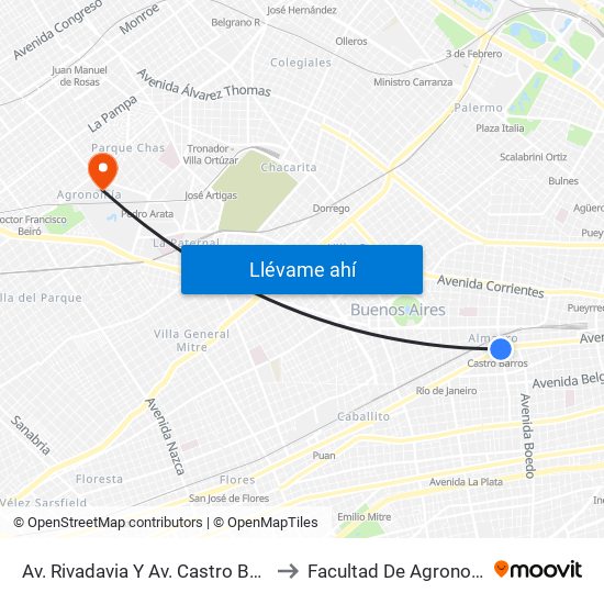 Av. Rivadavia Y Av. Castro Barros to Facultad De Agronomía map