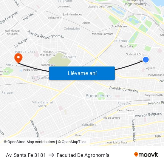 Av. Santa Fe 3181 (68) to Facultad De Agronomía map