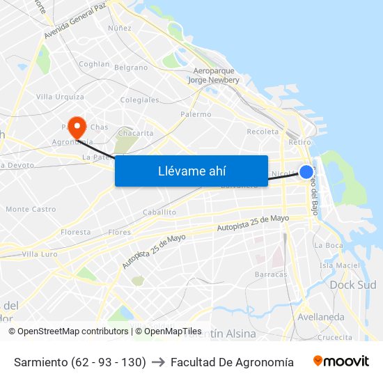 Sarmiento (62 - 93 - 130) to Facultad De Agronomía map