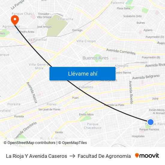 La Rioja Y Avenida Caseros to Facultad De Agronomía map