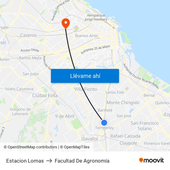 Estacion Lomas to Facultad De Agronomía map