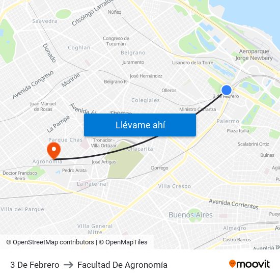 3 De Febrero to Facultad De Agronomía map