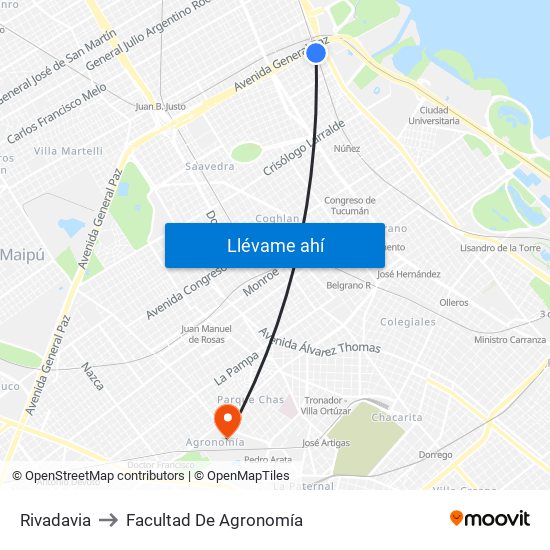 Rivadavia to Facultad De Agronomía map
