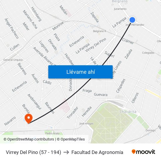 Virrey Del Pino to Facultad De Agronomía map