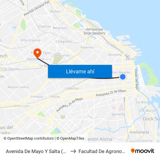 Avenida De Mayo Y Salta (57) to Facultad De Agronomía map