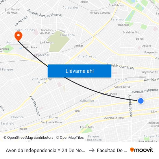 Avenida Independencia Y 24 De Noviembre (23 - 56 - 75 - 88)) to Facultad De Agronomía map