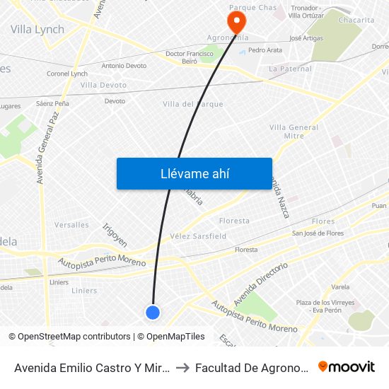 Avenida Emilio Castro Y Miralla to Facultad De Agronomía map