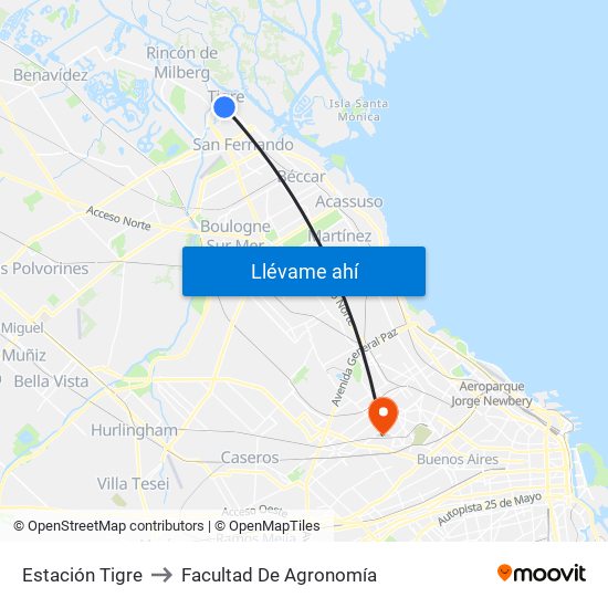 Estación Tigre to Facultad De Agronomía map
