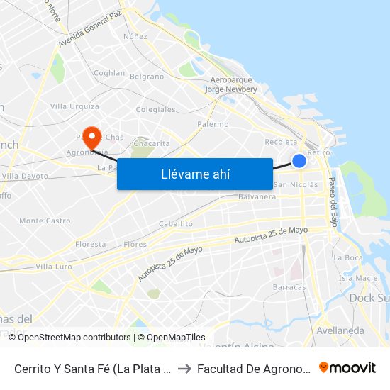 Cerrito Y Santa Fé (La Plata Vip) to Facultad De Agronomía map