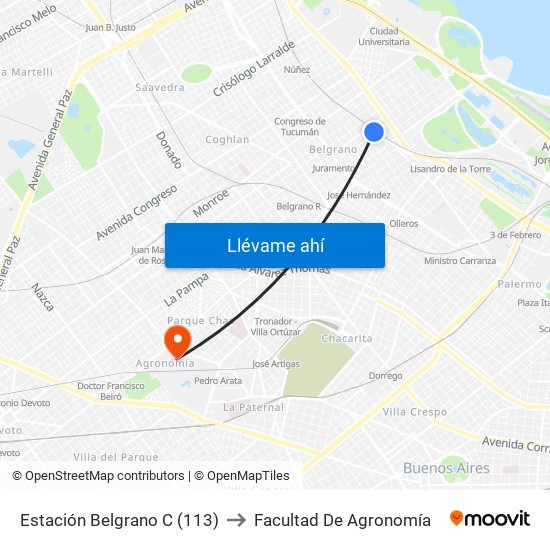 Estación Belgrano C (113) to Facultad De Agronomía map