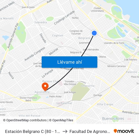 Estación Belgrano C (80 - 114) to Facultad De Agronomía map
