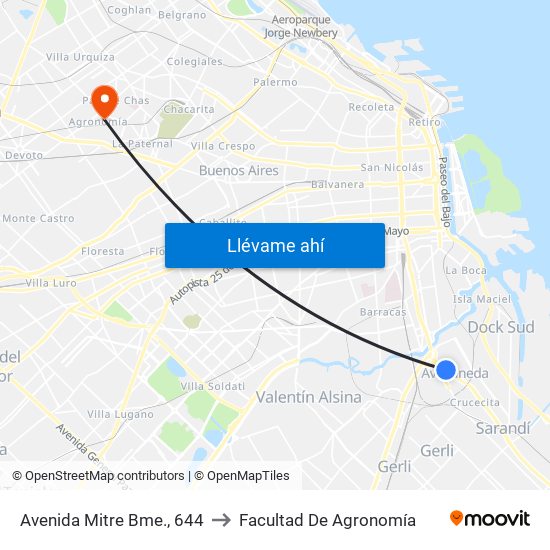 Avenida Mitre Bme., 644 to Facultad De Agronomía map
