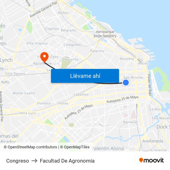 Congreso to Facultad De Agronomía map