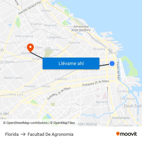 Florida to Facultad De Agronomía map