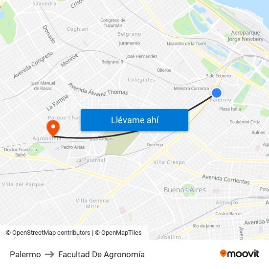 Palermo to Facultad De Agronomía map