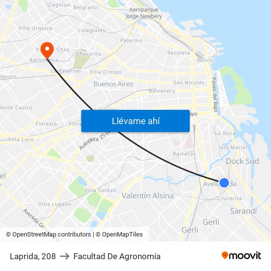 Laprida, 208 to Facultad De Agronomía map