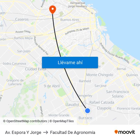 Av. Espora Y Jorge to Facultad De Agronomía map