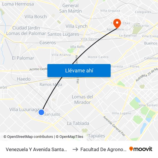 Venezuela Y Avenida Santamaría to Facultad De Agronomía map