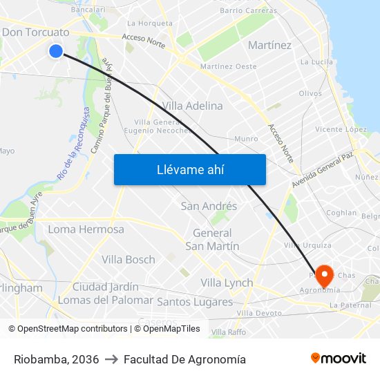 Riobamba, 2036 to Facultad De Agronomía map