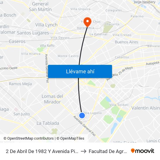 2 De Abril De 1982 Y Avenida Piedra Buena to Facultad De Agronomía map