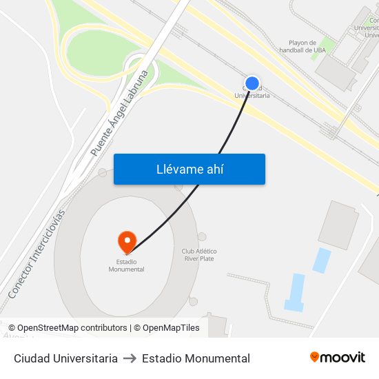 Ciudad Universitaria to Estadio Monumental map