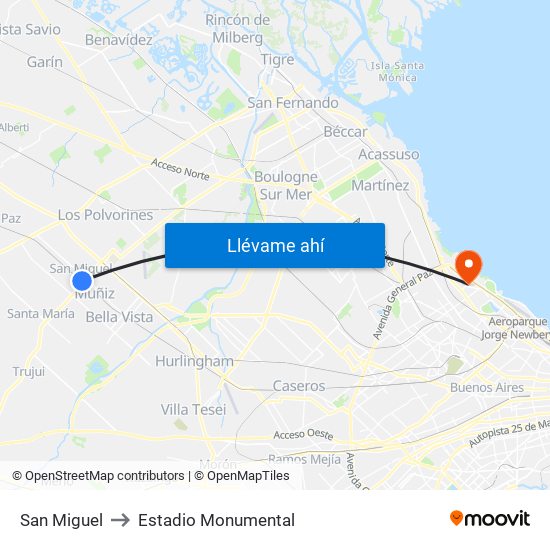 San Miguel to Estadio Monumental map