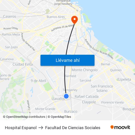 Hospital Espanol to Facultad De Ciencias Sociales map
