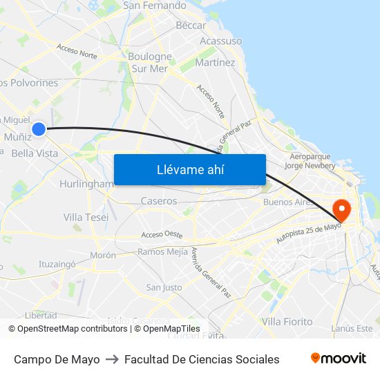 Campo De Mayo to Facultad De Ciencias Sociales map