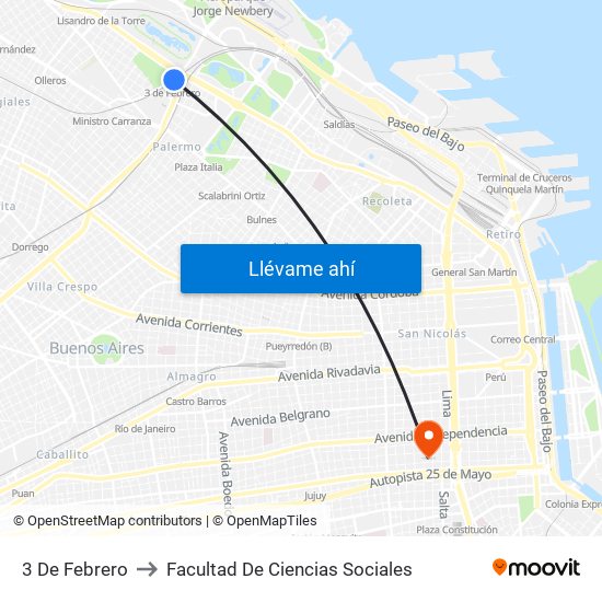 3 De Febrero to Facultad De Ciencias Sociales map