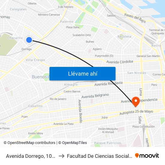 Avenida Dorrego, 1065 to Facultad De Ciencias Sociales map